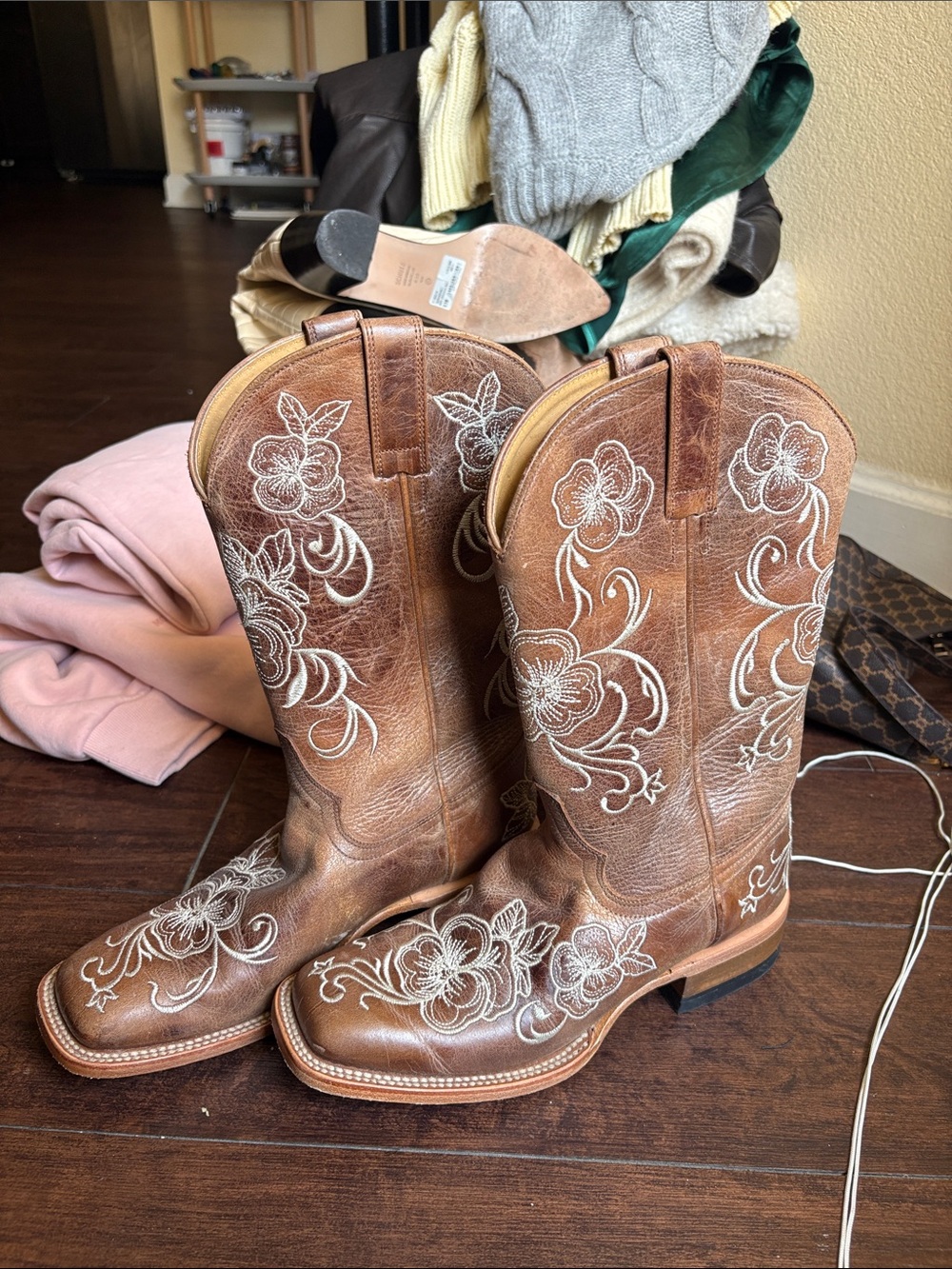 Shyanne Brown Lace-Up Floral Embroidered Western Boots